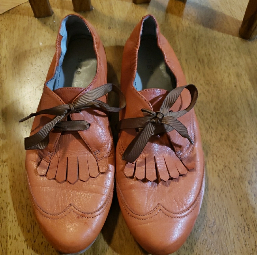 Hinge Dark Orange Leather Women's Shoes 9 M Academia, Fall, Wingtip Oxford
